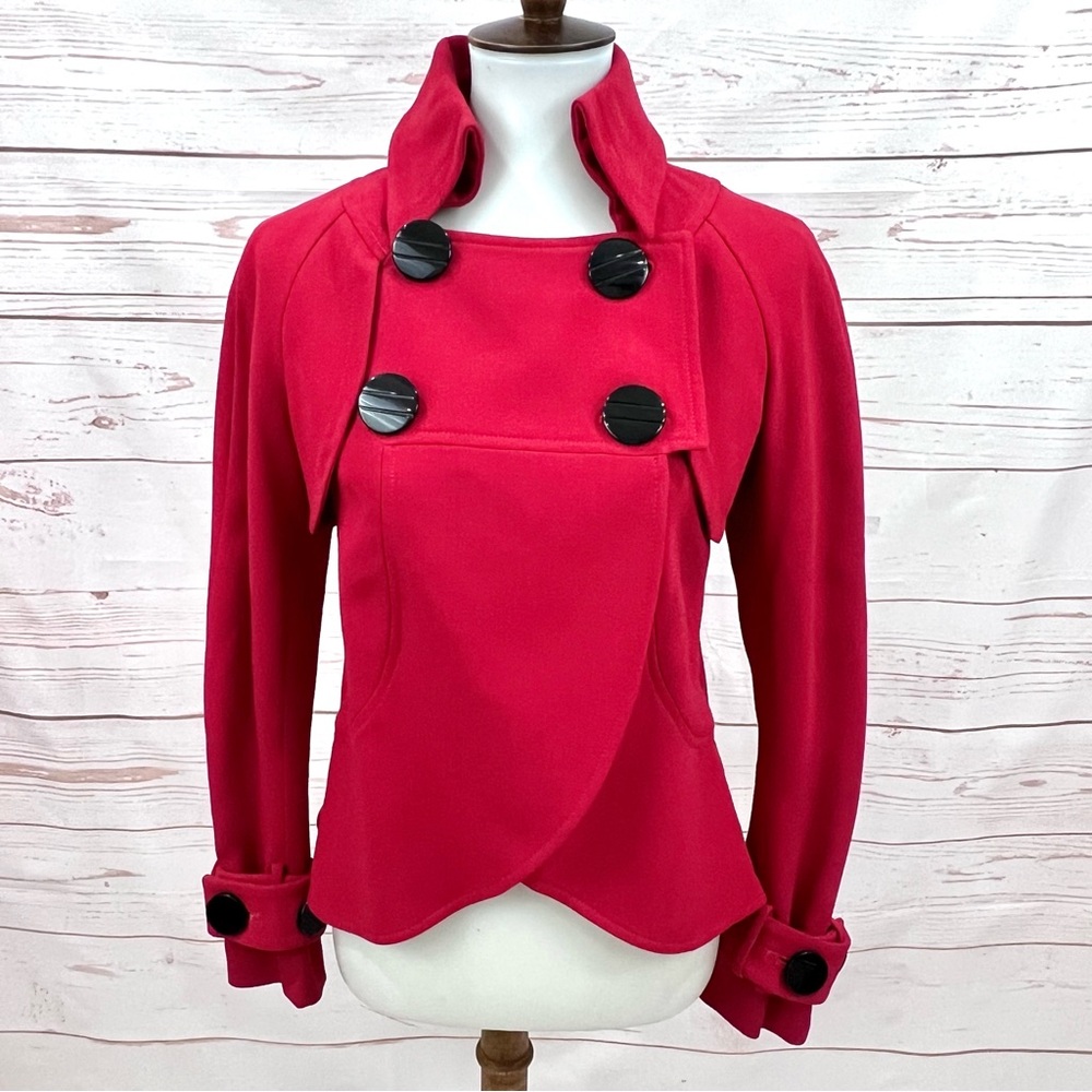 Charles Chang Lima Retro Mod Military Button Cherry Red Swing Jacket Peacoat